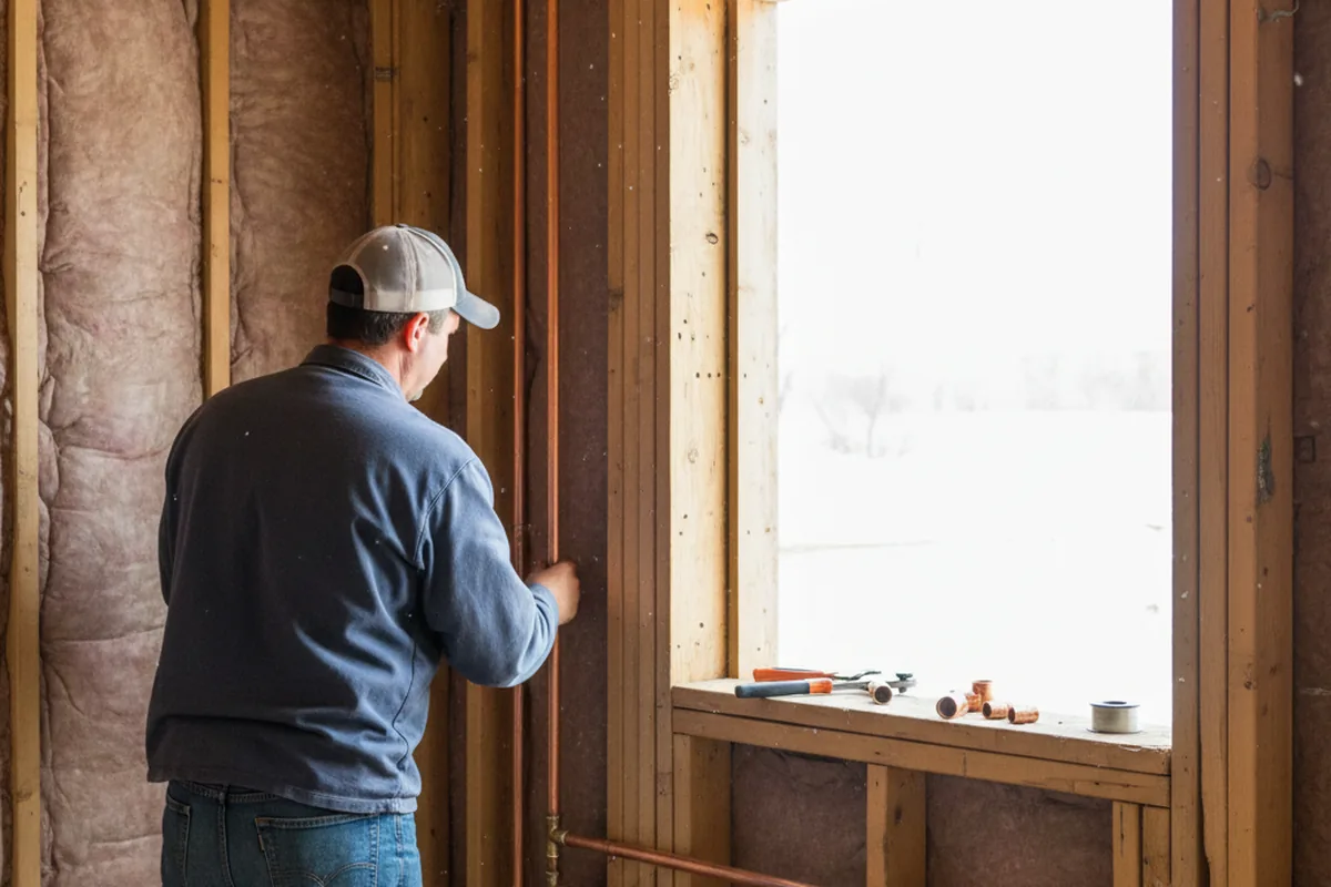 Licensed plumber running new copper supply lines in a Union Bridge home